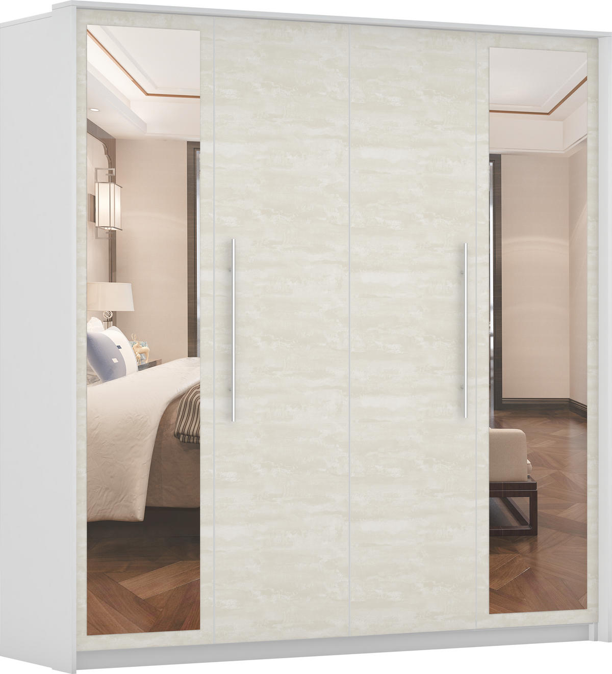 DREHTÜRENSCHRANK - Kaira Weiß + Silk - Weiß, Holzwerkstoff/Metall (206/215/64cm) - Möblo