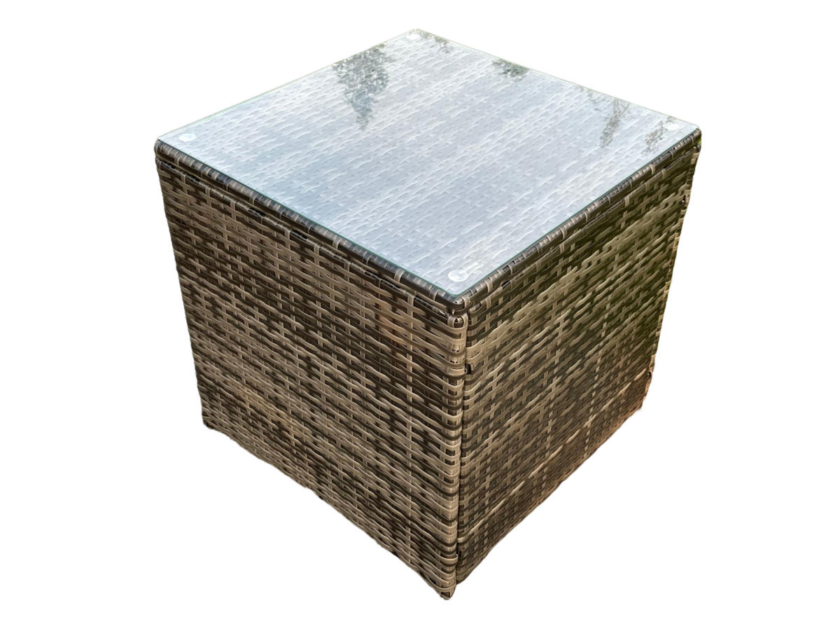 BEISTELLTISCH Polyrattan 1er-Set - Dunkelgrau, Glas/Kunststoff (65/65/66cm) - Fimous