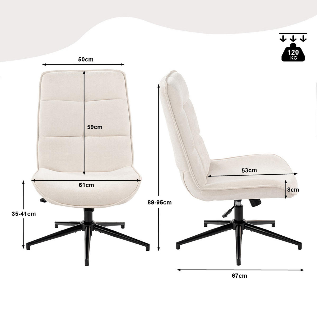 SESSEL, 360° drehbar, mit Neigefunktion und Rückenlehne aus Chenille, Beige - Weiß, Textil/Metall (59/93/77cm) - Meubles Cosy
