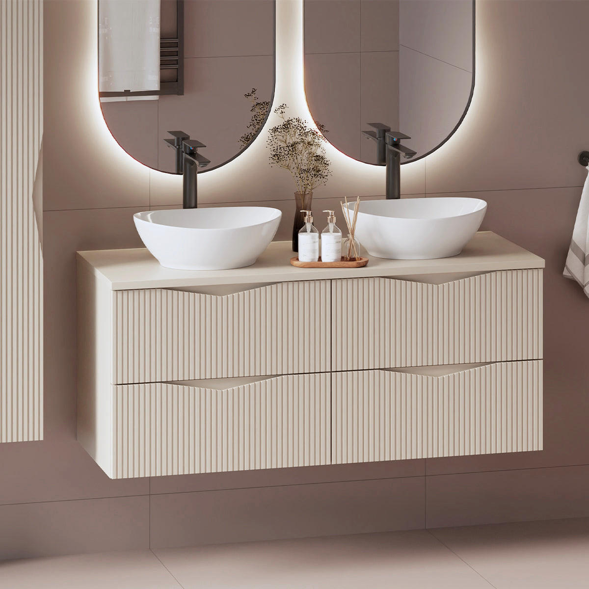 DOPPELWASCHTISCH 120.6cm Tao Kaschmir - Beige, Holzwerkstoff (120.6/50/45.8cm) - Petits-meubles