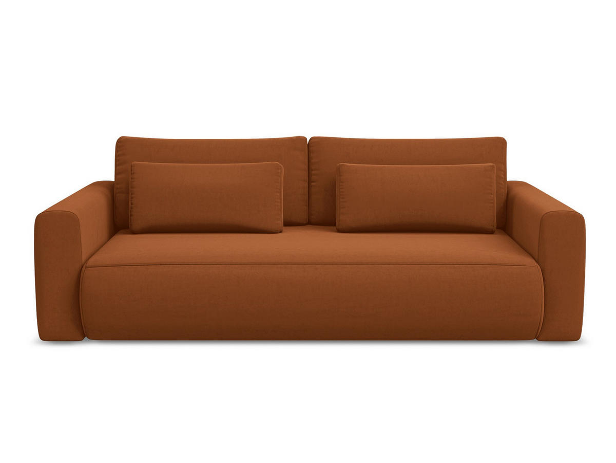 3-SITZER SOFA mit Schlaffunktion Samt Stoff Orange - Terracotta/Schwarz, Kunststoff/Textil (238/82/105cm) - Makamii