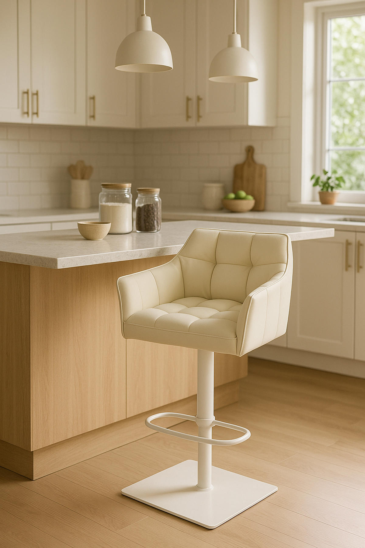BARHOCKER 2er Set Damaskus Kunstleder weiß creme - Naturfarben/Weiß, Textil/Metall (64/110/48cm) - TPFLiving