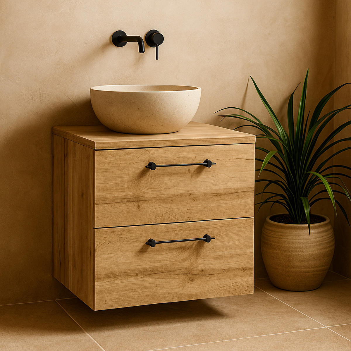 WASCHBECKENUNTERSCHRANK Muro 2 Schubladen Eiche - 60 x 45 x 61 cm - Eichefarben, Holz (60/61/45cm) - Badplaats