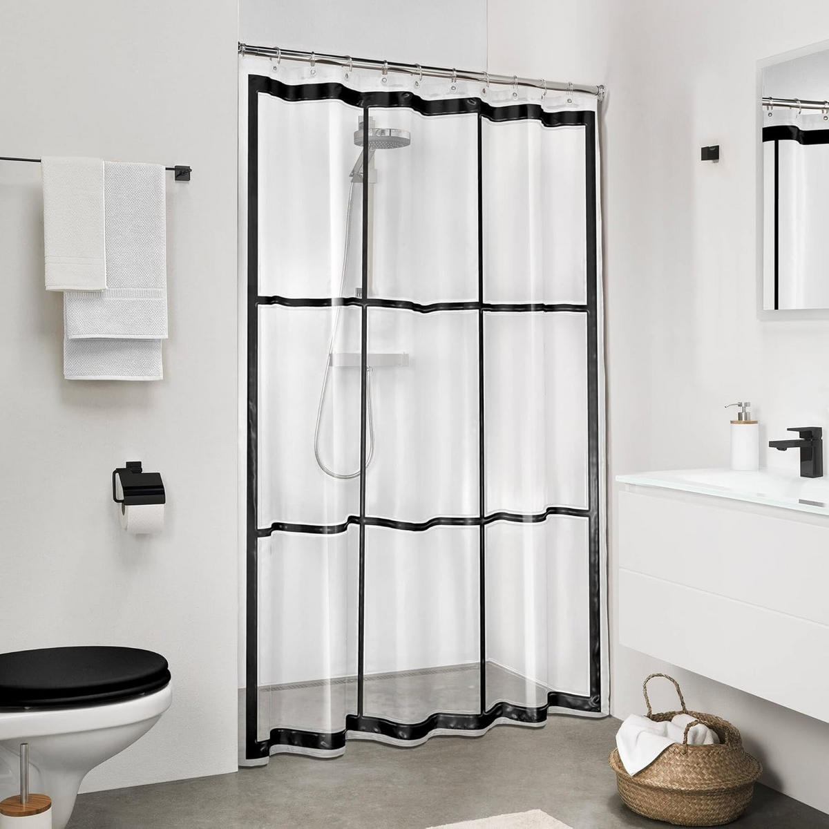 DUSCHVORHANG Schwarz PEVA transparent 180 x 200 cm - Transparent, Kunststoff (180/200cm) - MCBOSON