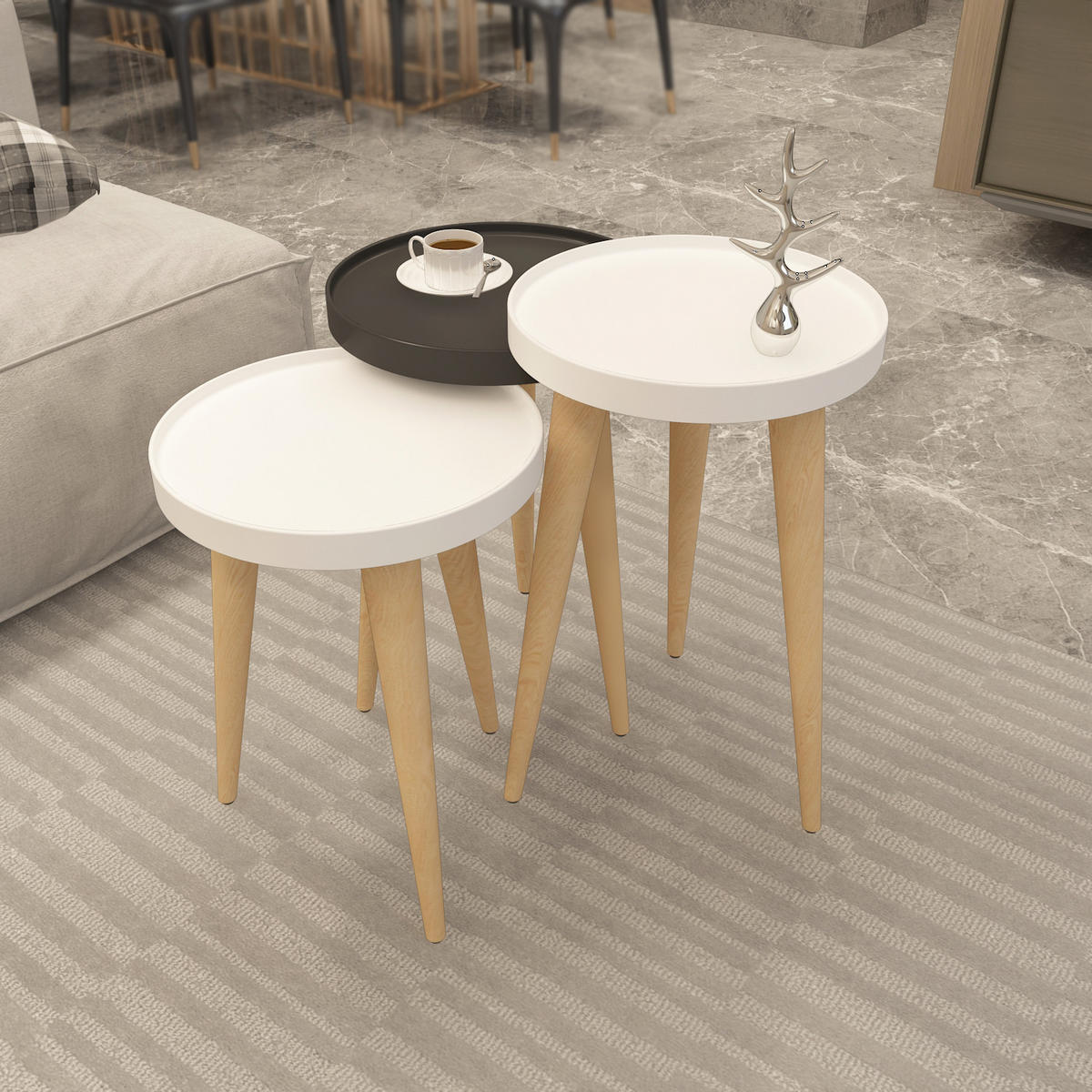 BEISTELLTISCH Piscina 3-teilig Tisch Weiß Anthrazit - Grau, Holzwerkstoff (34.5/34.5/56cm) - Decorotika