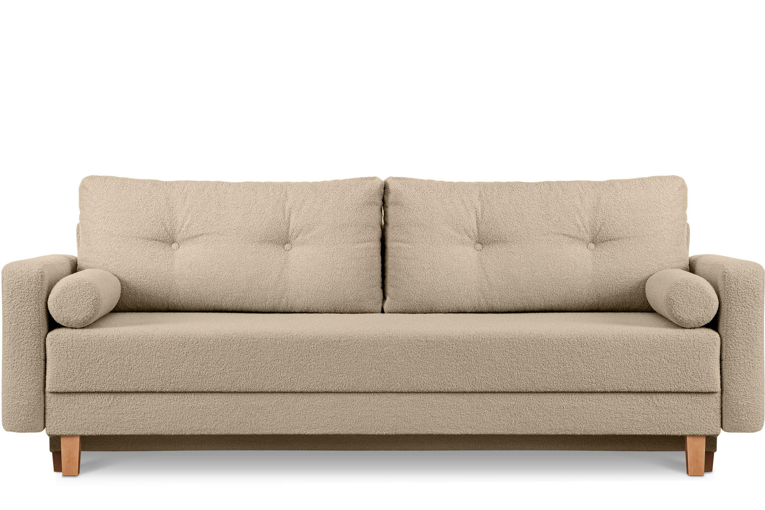 3-SITZER-SCHLAFSOFA ERISO mit weiche Sitzfläche und hohe Rückenlehne, Bouclé-Stoff, hellbeige - Beige/Creme, Textil (220/80/100cm) - KONSIMO®