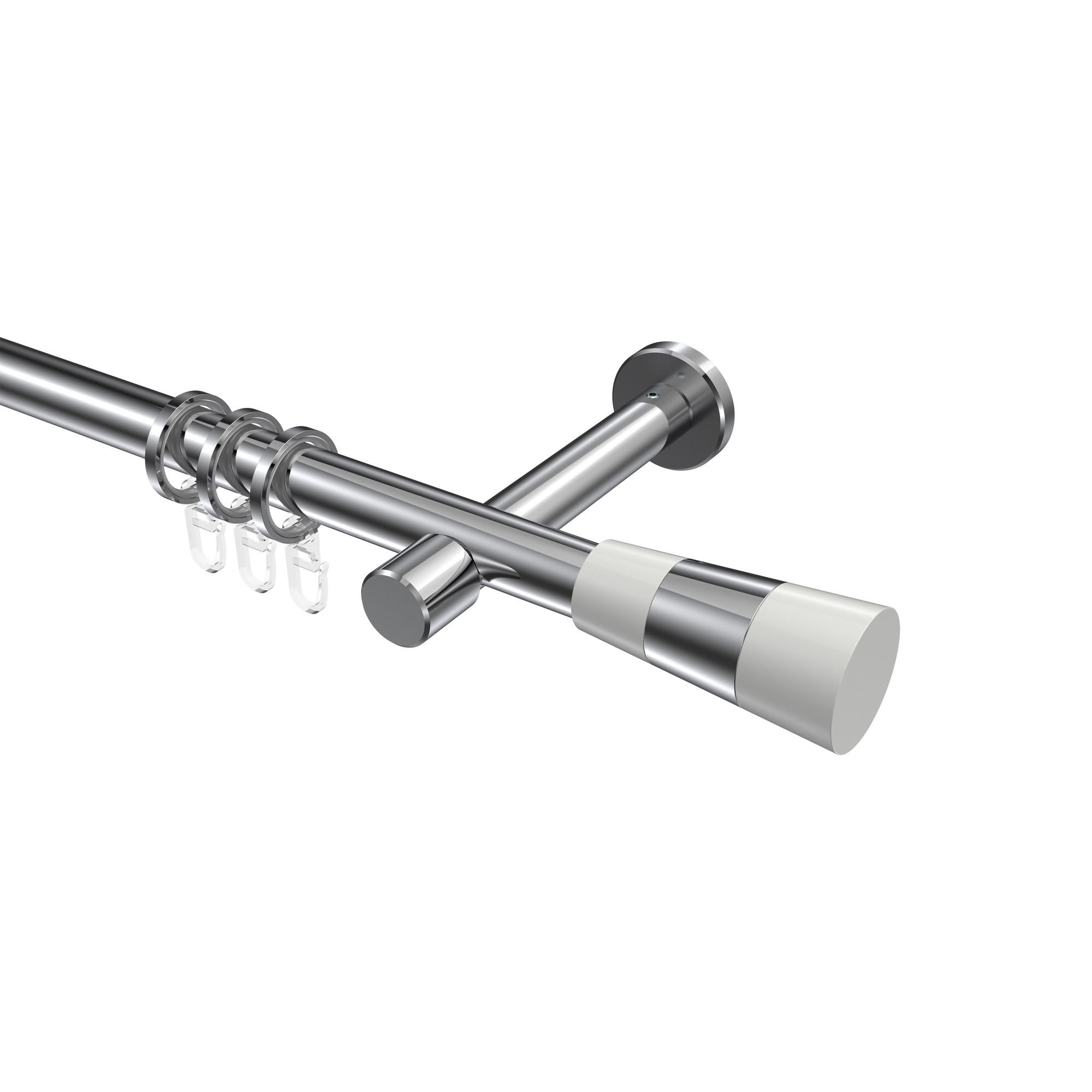 GARDINENSTANGEN-SET Prestige Tanara 600 cm (geteilt in 3 x 200 cm), 1-läufig, 20 mm Ø Chrom - Chromfarben/Weiß, Metall (600cm) - INTERDECO