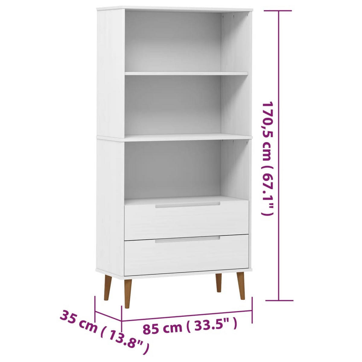 BÜCHERREGAL Molde Weiß 85/35/170,5 Cm Massivholz Kiefer - Weiß, Holz (85/170.5/35cm) - vidaXL
