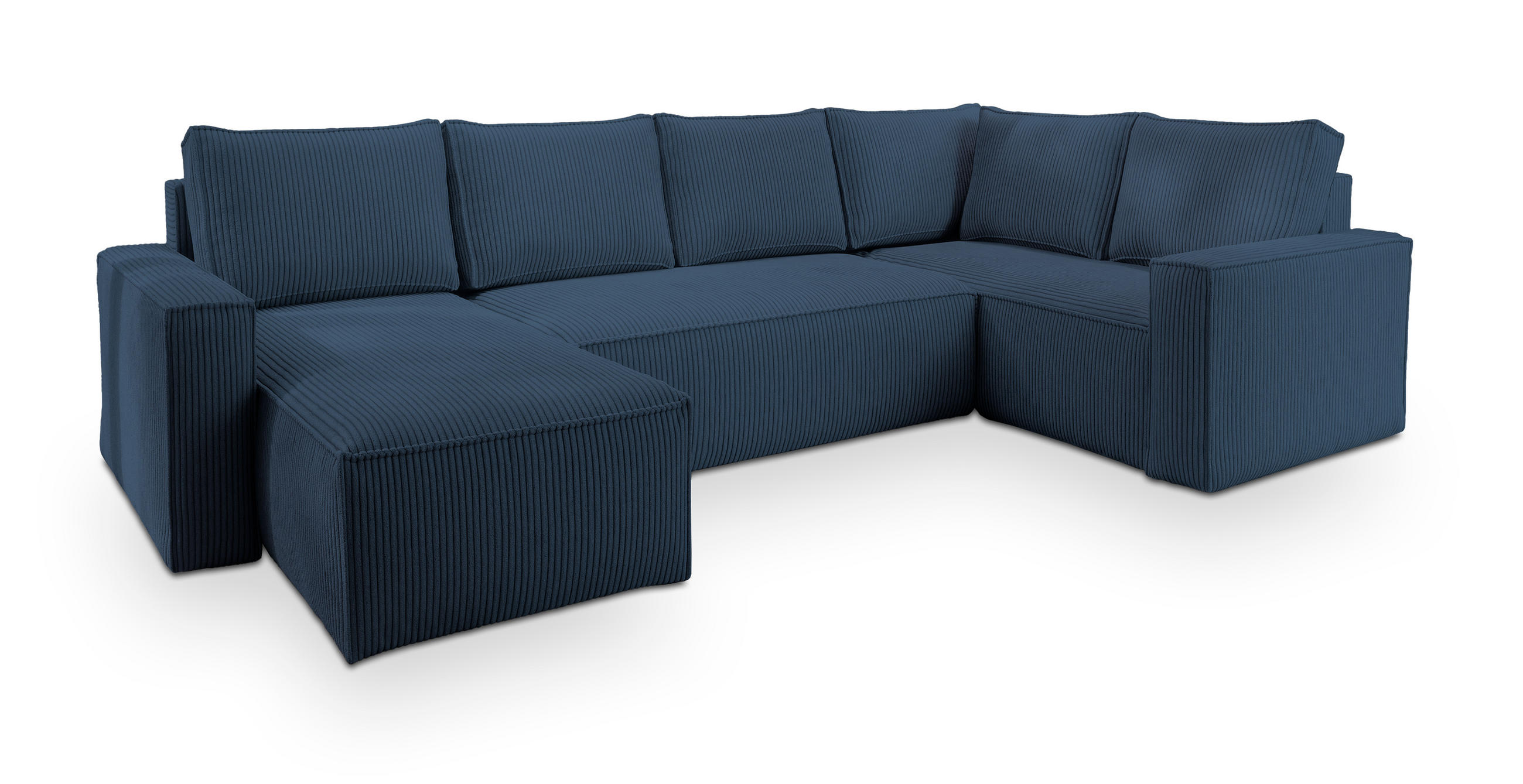 WOHNLANDSCHAFT NORENA R-S Blau Kordstoff mit Schlaffunktion - Blau, Holz (295/85/157.5cm) - MASSENO