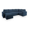 WOHNLANDSCHAFT NORENA R-S Blau Kordstoff mit Schlaffunktion - Blau, Holz (295/85/157.5cm) - MASSENO