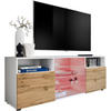 SIDEBOARD TV URBINO Weiß, LED Beleuchtung Mehrfarbige - Eiche Wotan/Weiß, Glas/Holzwerkstoff (140/53/35cm) - Komodee