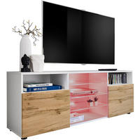 SIDEBOARD TV URBINO Weiß, LED Beleuchtung Mehrfarbige - Eiche Wotan/Weiß, Glas/Holzwerkstoff (140/53/35cm) - Komodee
