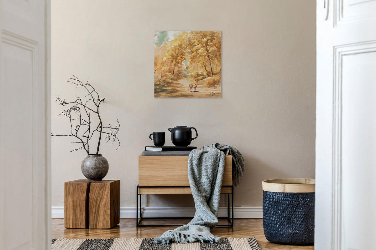 OLEJOMALBA 60/60 cm, Zvířata - pomerančová, dřevo/textil (60/60cm) - KUNSTLOFT