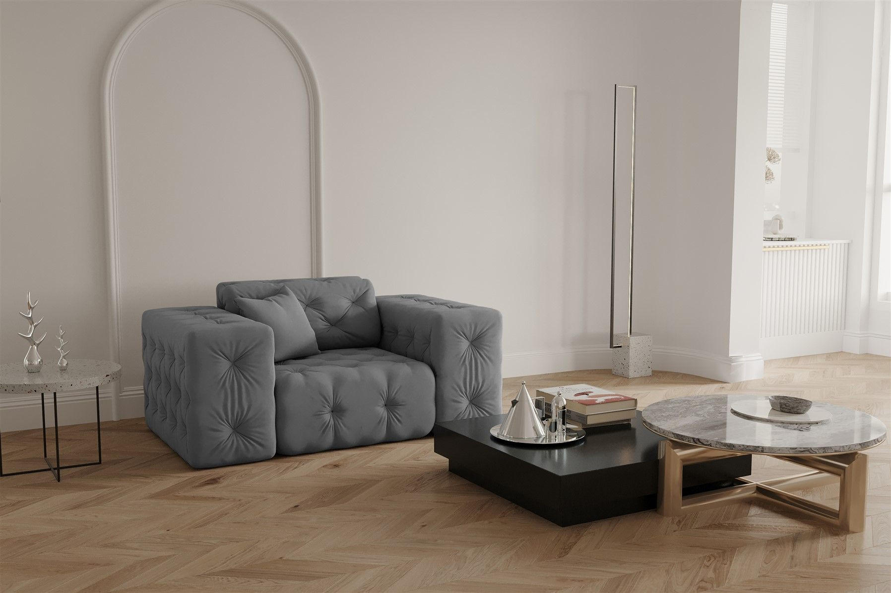 SESSEL Chantal - Grau, Holzwerkstoff/Textil (121/78/96cm) - Fun Möbel