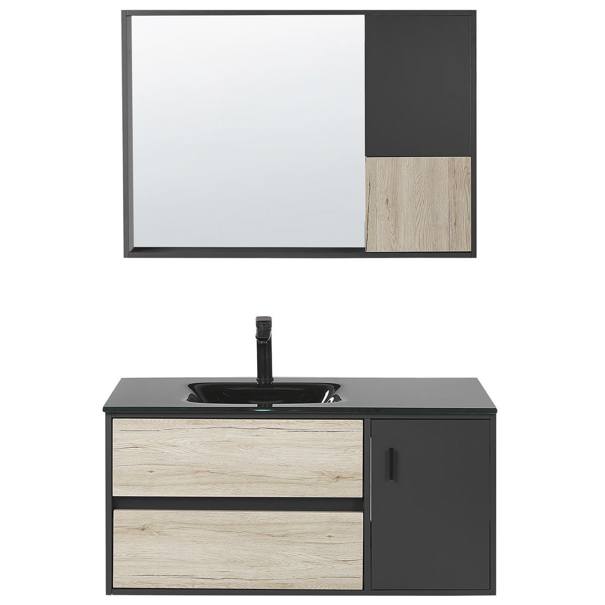 BADMÖBEL Set schwarz/heller Holzfarbton 100 cm Teruel - Hellbraun/Schwarz, Holzwerkstoff (100/70/48cm) - Beliani