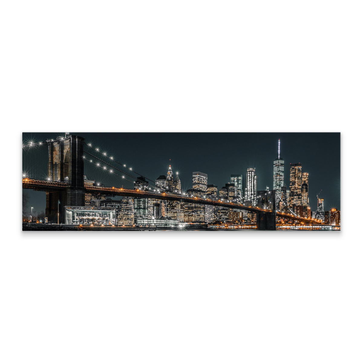 PANORAMABILD New York bei Nacht Architektur 3D 145x45cm - Blau/Beige, Textil (145/45cm) - Muralo