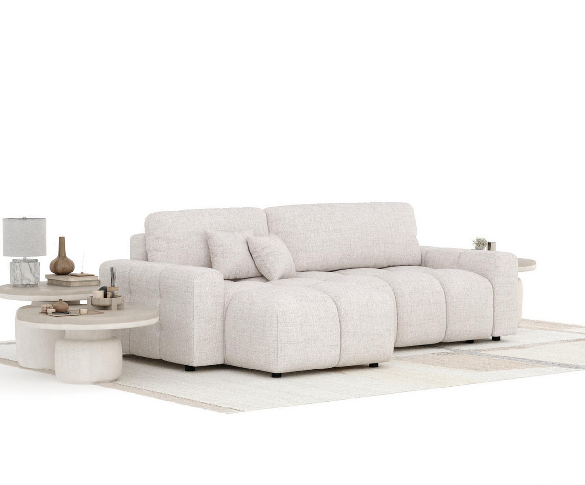 ECKSOFA MIT SCHLAFFUNKTION Ucci Beige Webstoff - Beige/Schwarz, Holz/Holzwerkstoff (233/142cm) - Maison de Reve