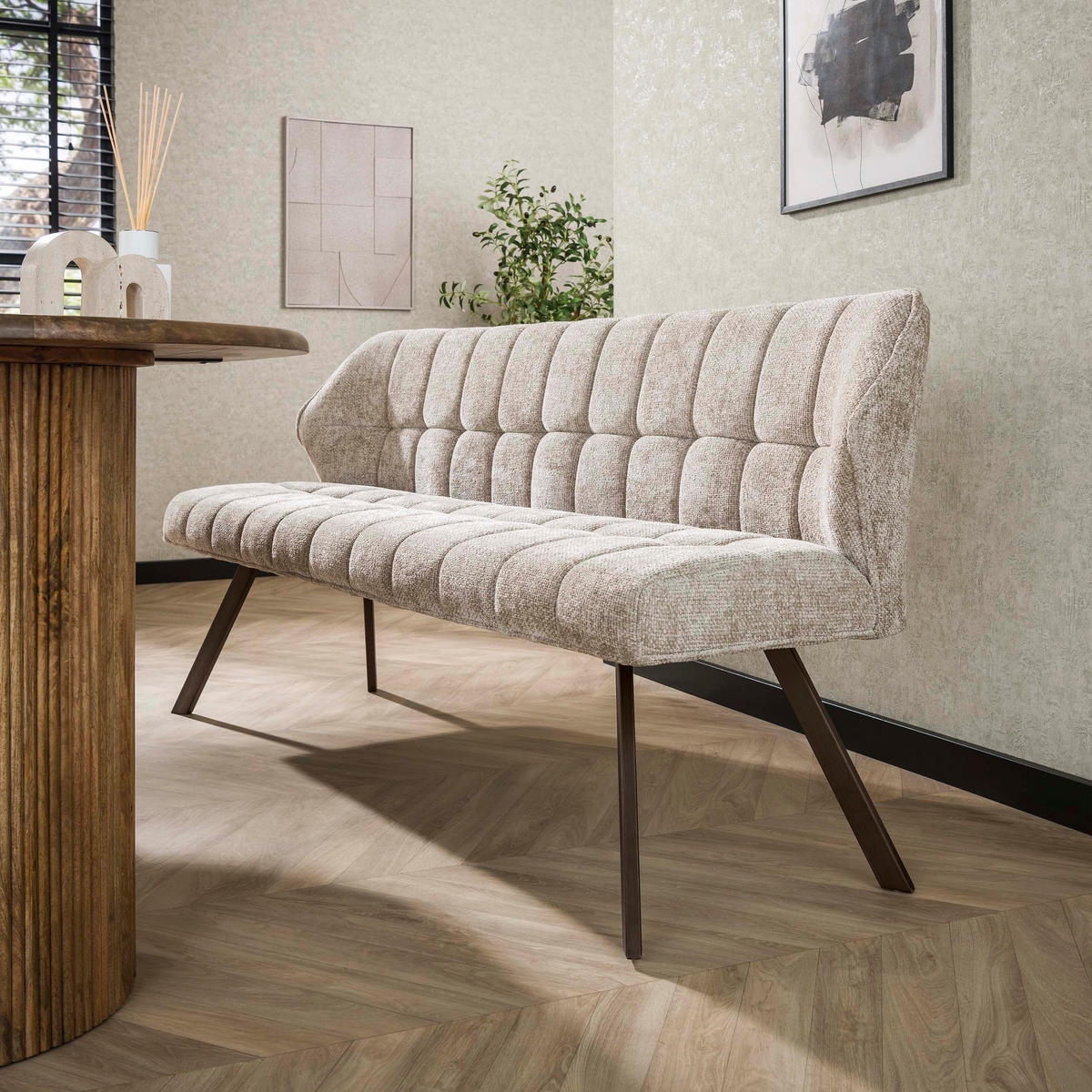 EETKAMERBANKEN Raster Beige 58/180/81 cm - Beige, Textil (180/81/58cm) - Hoyz Collection
