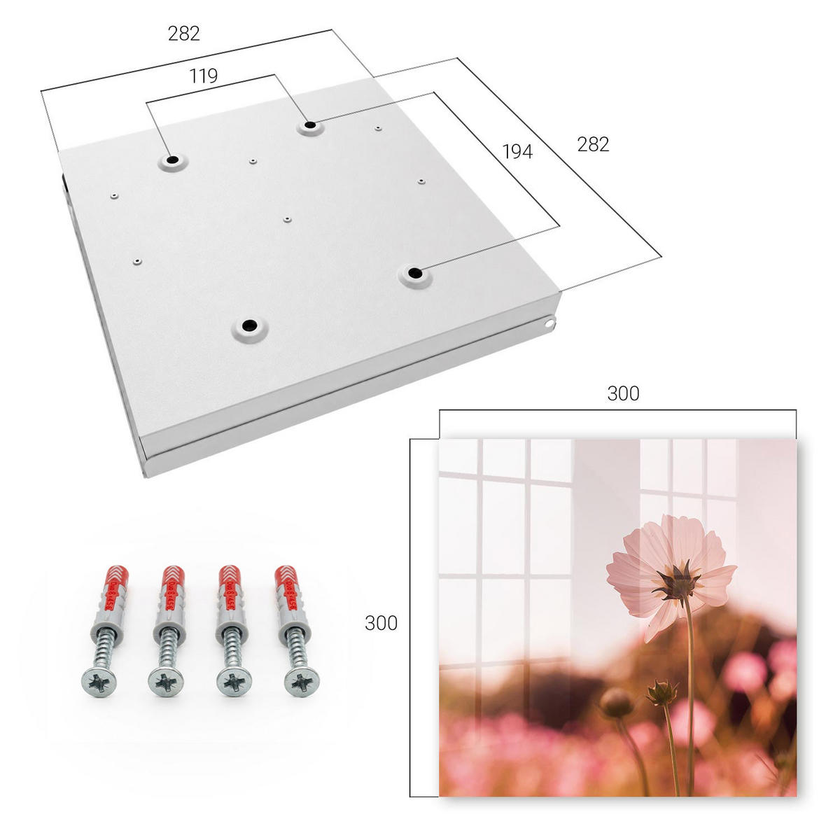 SCHLÜSSELBOX Weiß 30x30 cm – Türöffnung nach rechts - Florale Eleganz - Pink, Metall (30/30/5cm) - TULUP