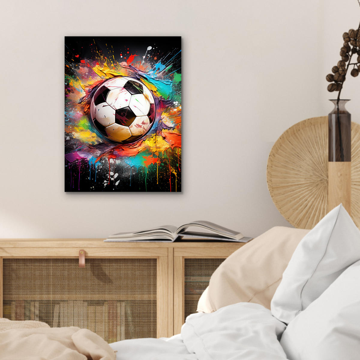 KOVOVÝ OBRAZ Futbal - Farba - Farby - Čierna - Biela 30x40 cm - biela, kov (30/40cm) - MuchoWow