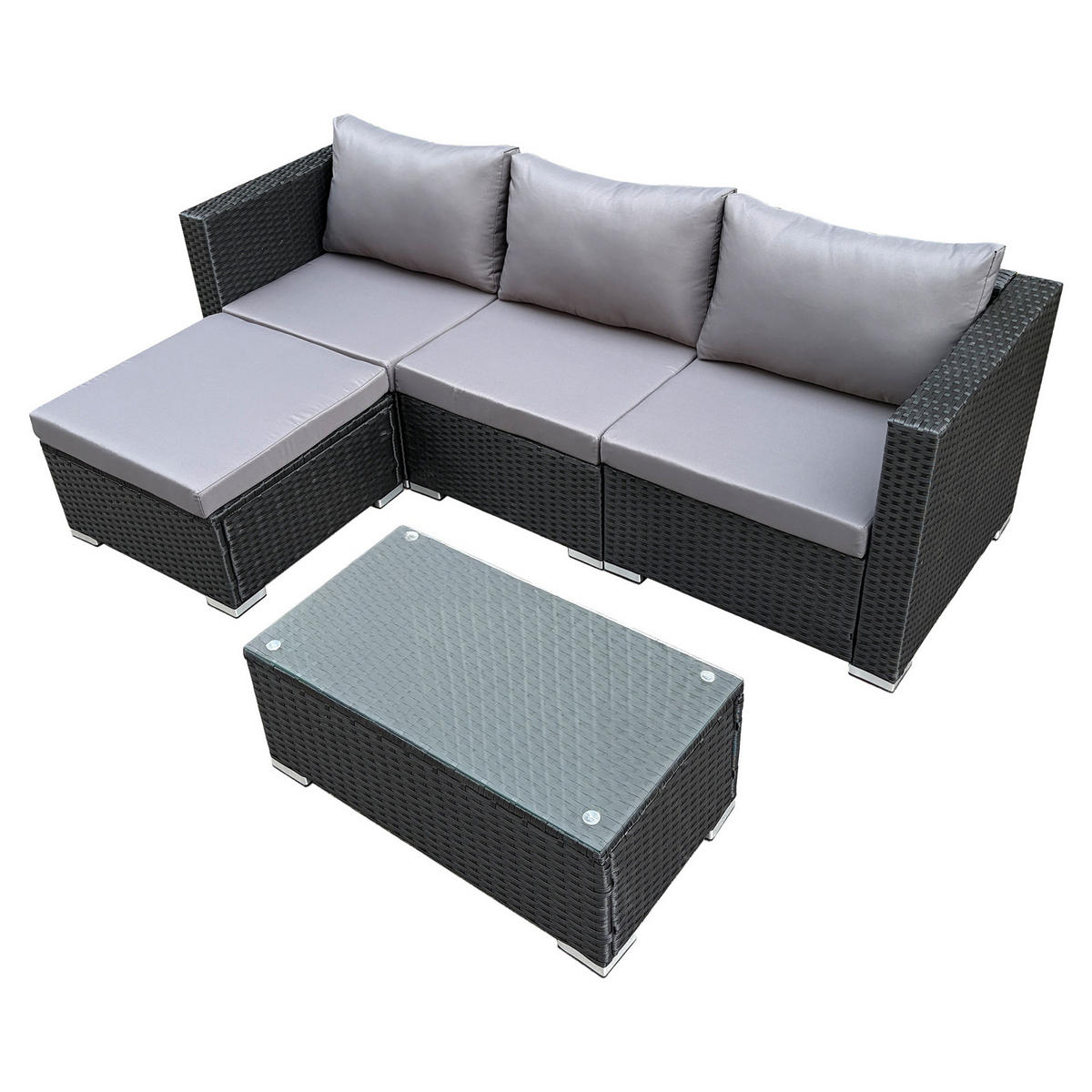 GARTENLOUNGE Queens Polyrattan Schwarz - Schwarz/Grau, Kunststoff - SVITA
