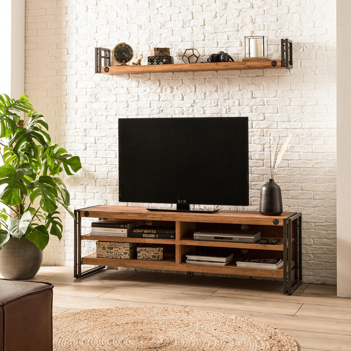 WANDBOARD mit Seitenleisten - Akazie massiv / Metall - Akaziefarben, Holz (150/19/20cm) - home24