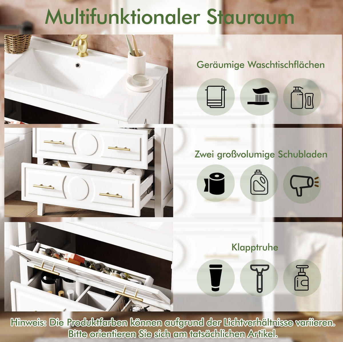 BADEZIMMERUNTERSCHRANK aus MDF 81x46,5x86,5 cm Weiß mit Keramikbecken, 3 Schubladen und Soft-Close - Weiß, Holzwerkstoff (81/86.5/46.5cm) - Modfu
