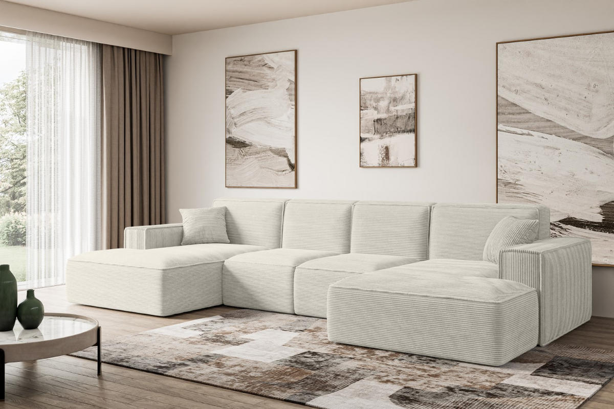 WOHNLANDSCHAFT SIERRA-U - 344x165x73 cm Hellgrau Cord - Hellgrau/Schwarz, Holzwerkstoff/Kunststoff (344/73/165cm) - ALTDECOR