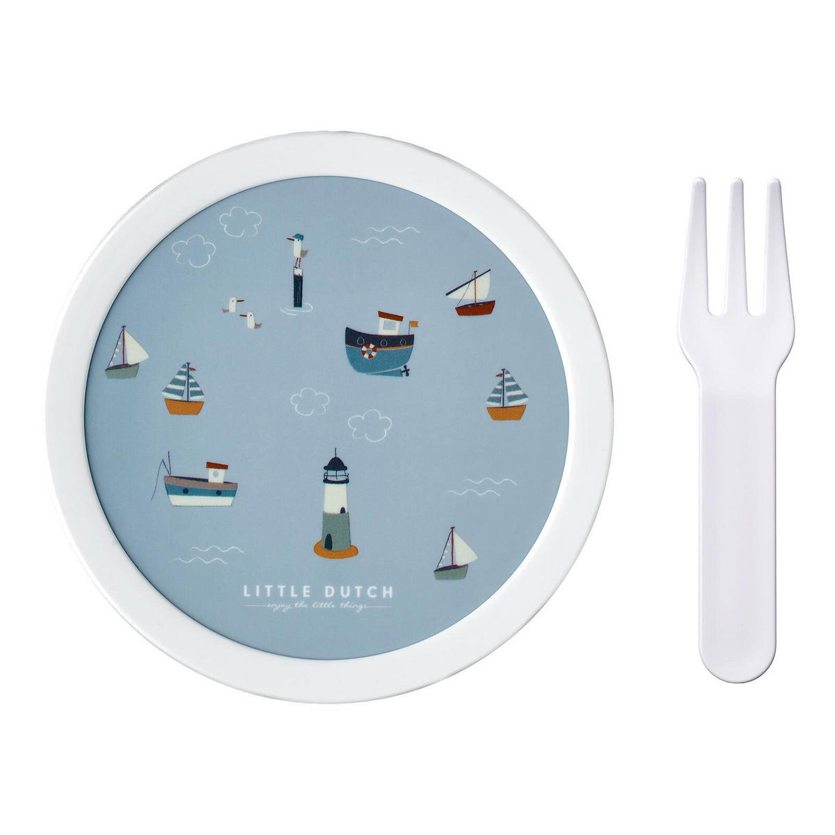 FRUCHTBOX MIT GABEL Campus Sailors Bay 300 ml - Weiß/Hellblau, Kunststoff (6.7/10.4/6.7cm) - Mepal