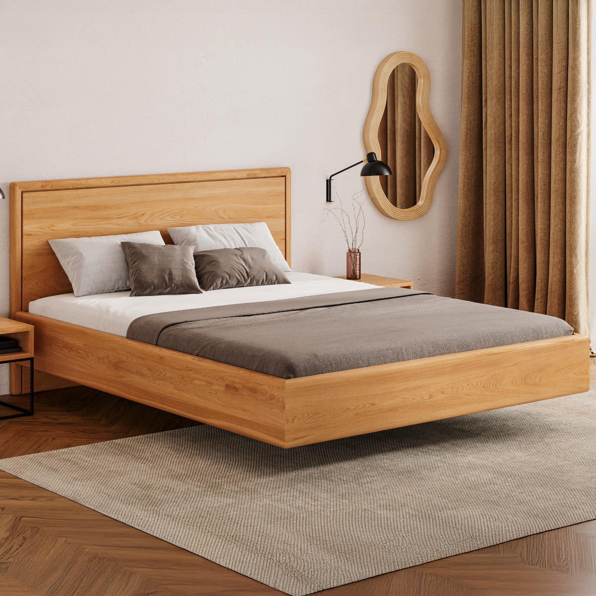 MASSIVHOLZBETT Linea aus Eiche 200x220 cm - Eichefarben/Braun, Holz (200/220cm) - Danzz