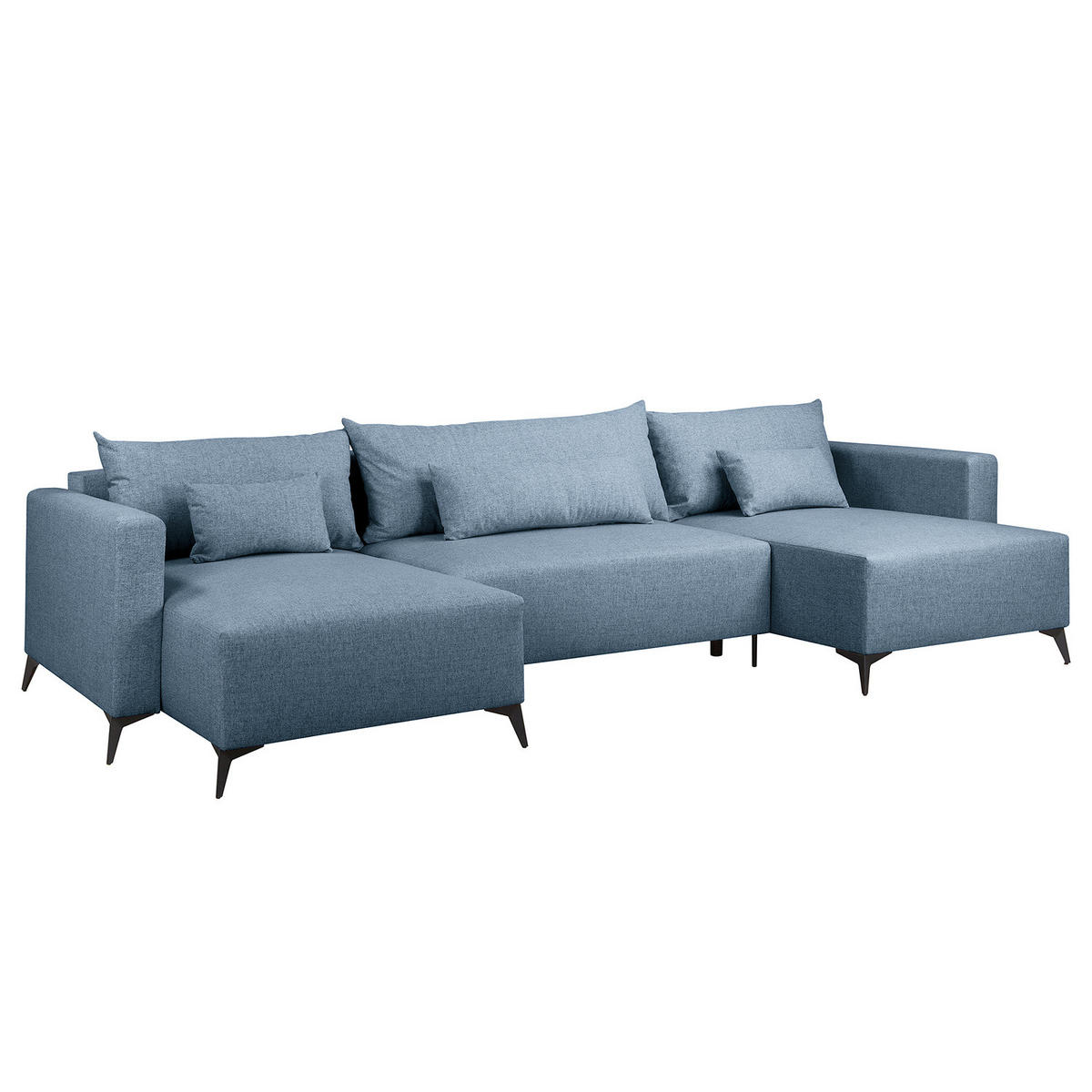 WOHNLANDSCHAFT - Blau/Schwarz, Textil (382/81/148cm) - home24