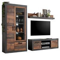 WOHNWAND Old Used Wood Shabby Design mit grau, Schrankwand 3-teilig, 260 x 201 cm - Dunkelgrau/Braun, Holzwerkstoff/Kunststoff (260/201/43cm) - Furn.Design