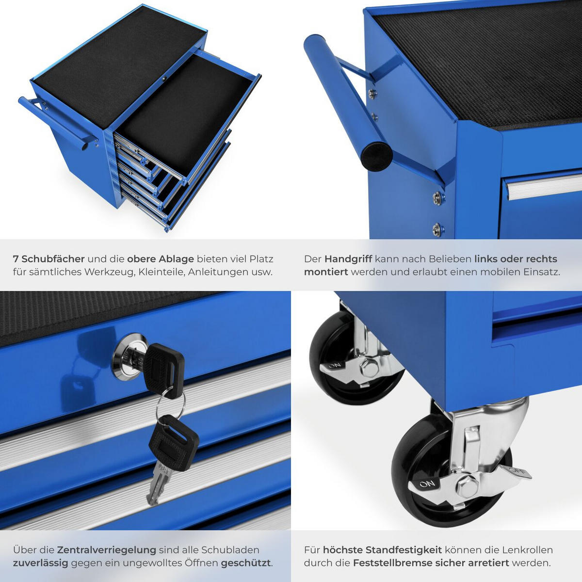 WERKZEUGWAGEN ,Rollen Ø 100 mm,blau - Blau, Metall (33/79/69cm) - tectake