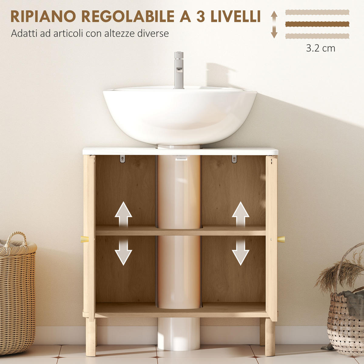 WASCHBECKENUNTERSCHRANK Eiche 1 Stück - Beige, Kunststoff (60/63/30cm) - GiPP