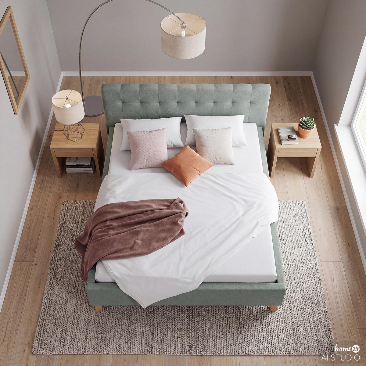 POLSTERBETT - Webstoff - Mintgrün, Holz/Textil (180/200cm) - home24