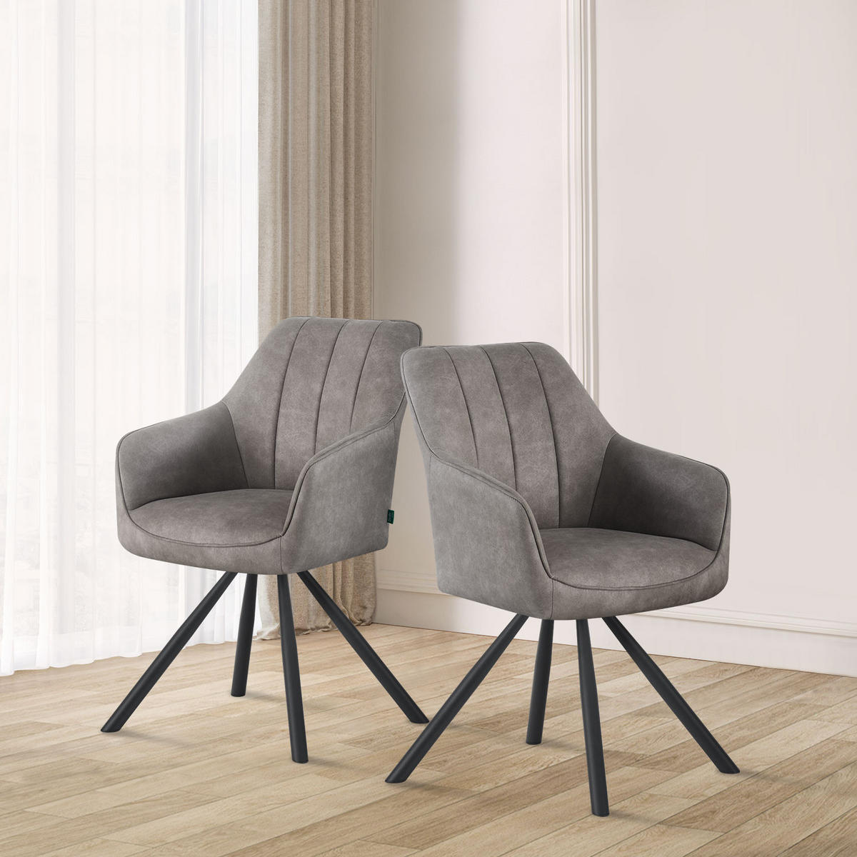ESSZIMMERSTUHL THOMAS-INES 2er-Set 180° drehbar - Schwarz/Grau, Textil (57/85/62cm) - DUBI Möbel