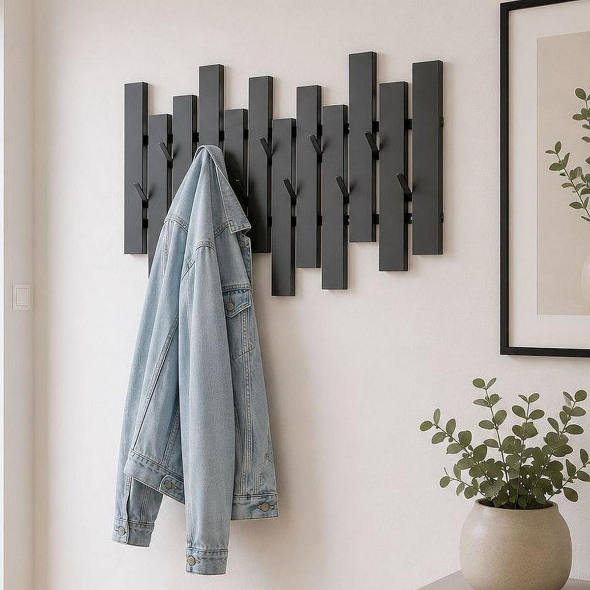 WANDGADEROBE Schwarz Metall Modern 96713 Garderobe Wand mit Haken - Schwarz, Metall (72/40/6cm) - DanDiBo