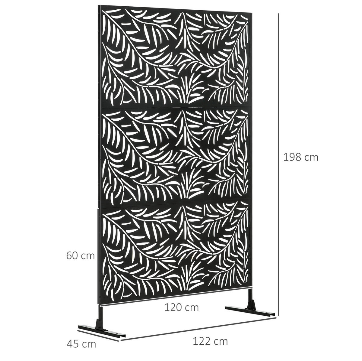 SICHTSCHUTZZAUN 122/45/198 cm schwarz aus Stahl mit Standfüßen - Schwarz, Metall (45/198cm) - OKWISH