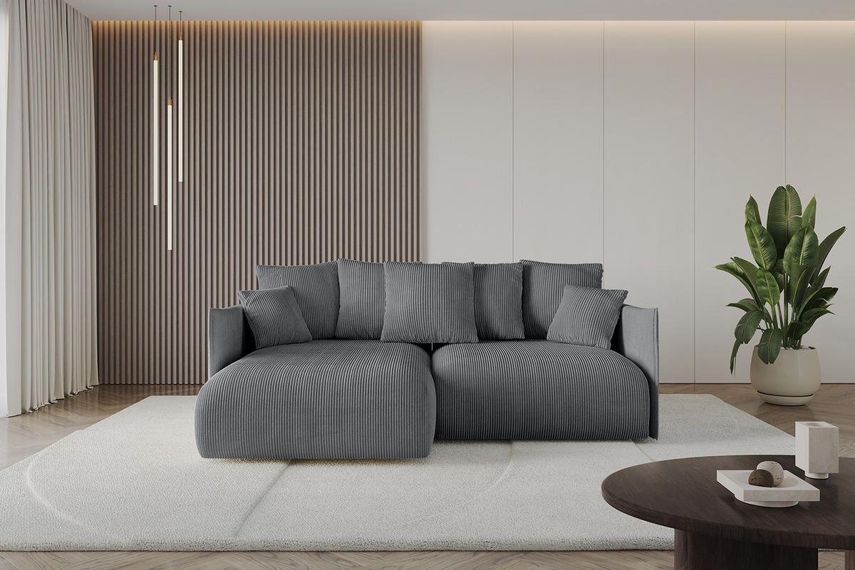 ECKSOFA mit Schlaffunktion und Bettkasten ONESK-L 208x165x40 Dunkelgrau Cord - Dunkelgrau, Holzwerkstoff/Kunststoff (208/165cm) - ALTDECOR