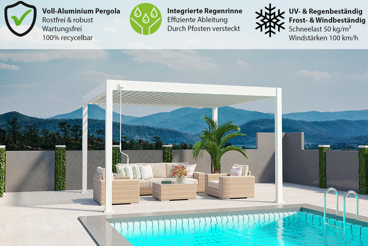 PERGOLA Deluxe Pavillon Terrassenüberdachung Aluminium 3 x 4 m weiß - Weiß, Metall (300/255/400cm) - WEIDE