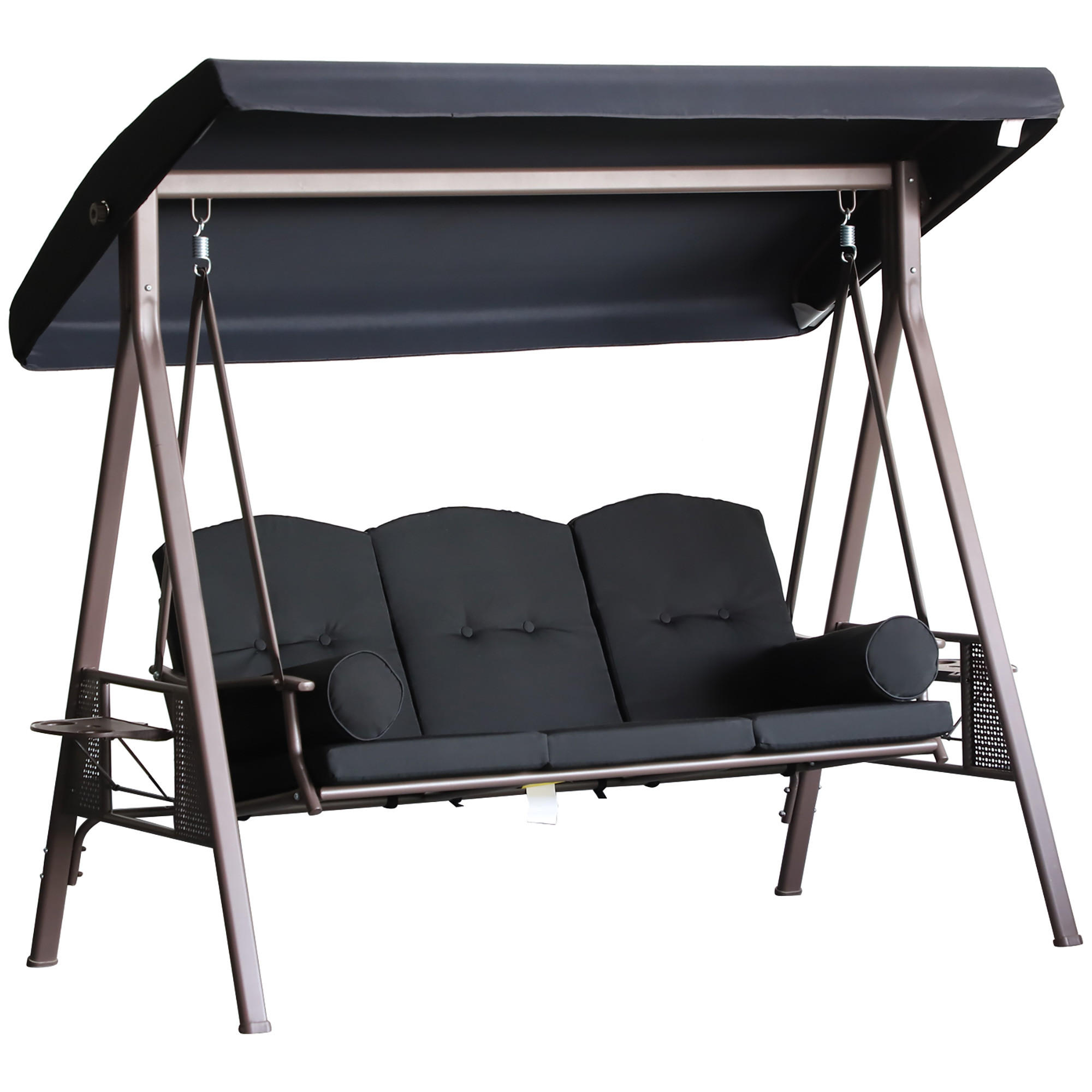 GARTENSCHAUKEL Schwarz 3-Sitzer mit verstellbarem Dach - Schwarz, Metall (121/172/208cm) - PANGIVO