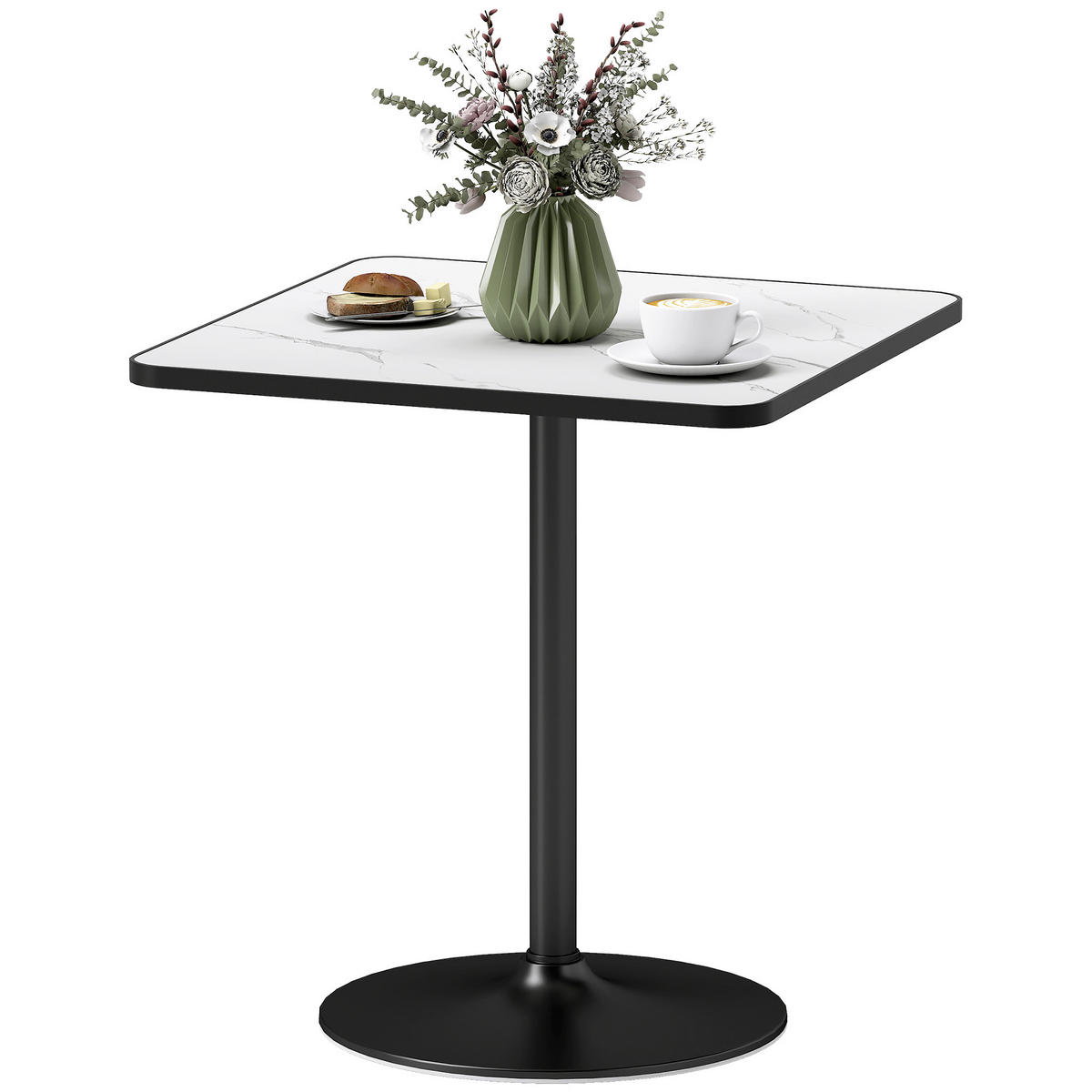 ESSTISCH Weiß Marmoroptik Rundgestell 70/70/76 cm - Weiß, Holz (70/70/76cm) - PANGIVO