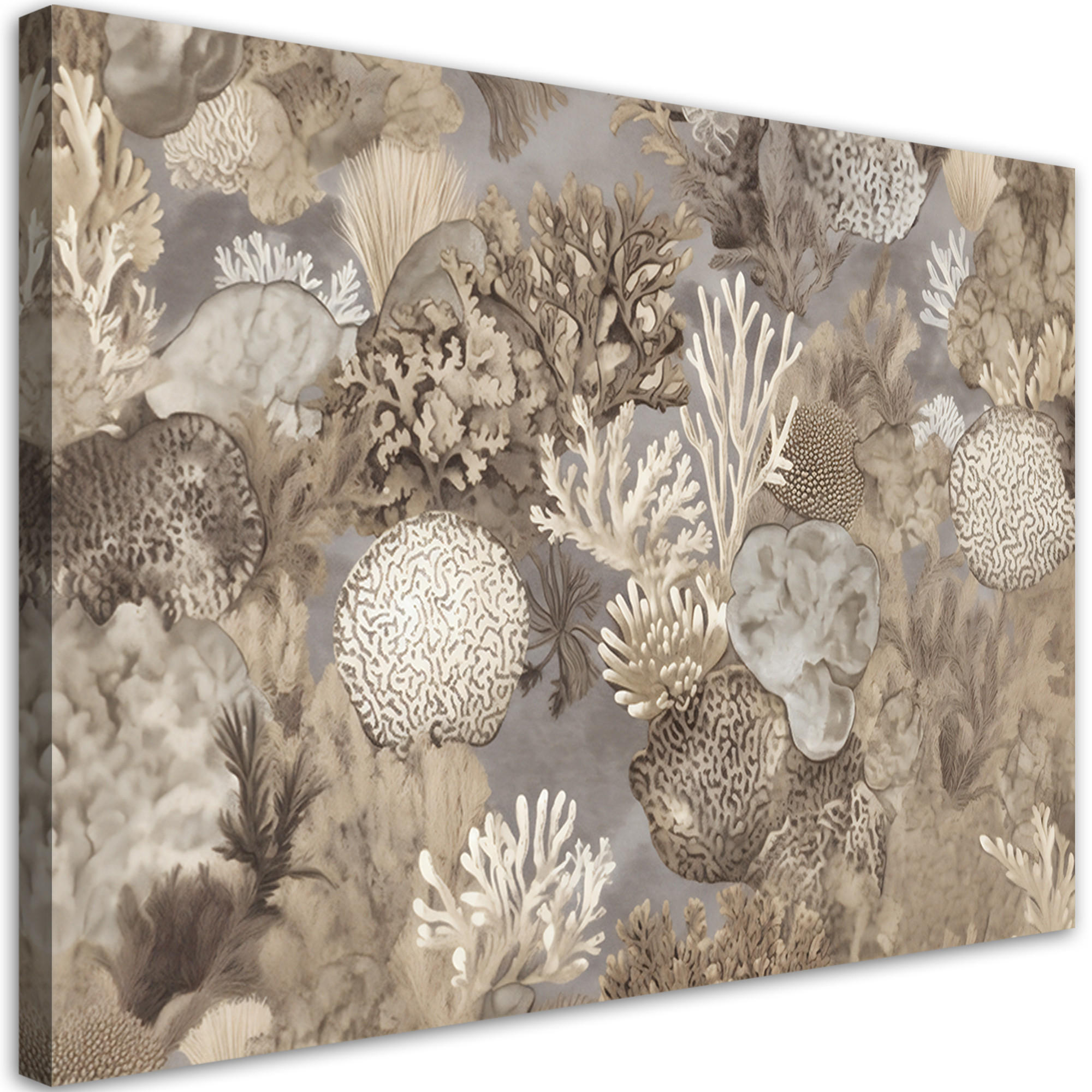 WANDBILD boho ai meerestiere und pflanzen - Beige, Textil (60/40cm) - Feeby