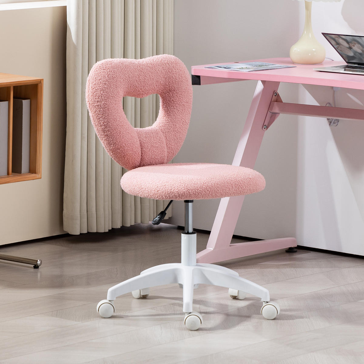 SCHREIBTISCHSTUHL Bürostuhl Drehbar Homeoffice Stuhl mit Herzförmige Rückenlehne - Rosa, Kunststoff (45/88/56cm) - HOMCOM