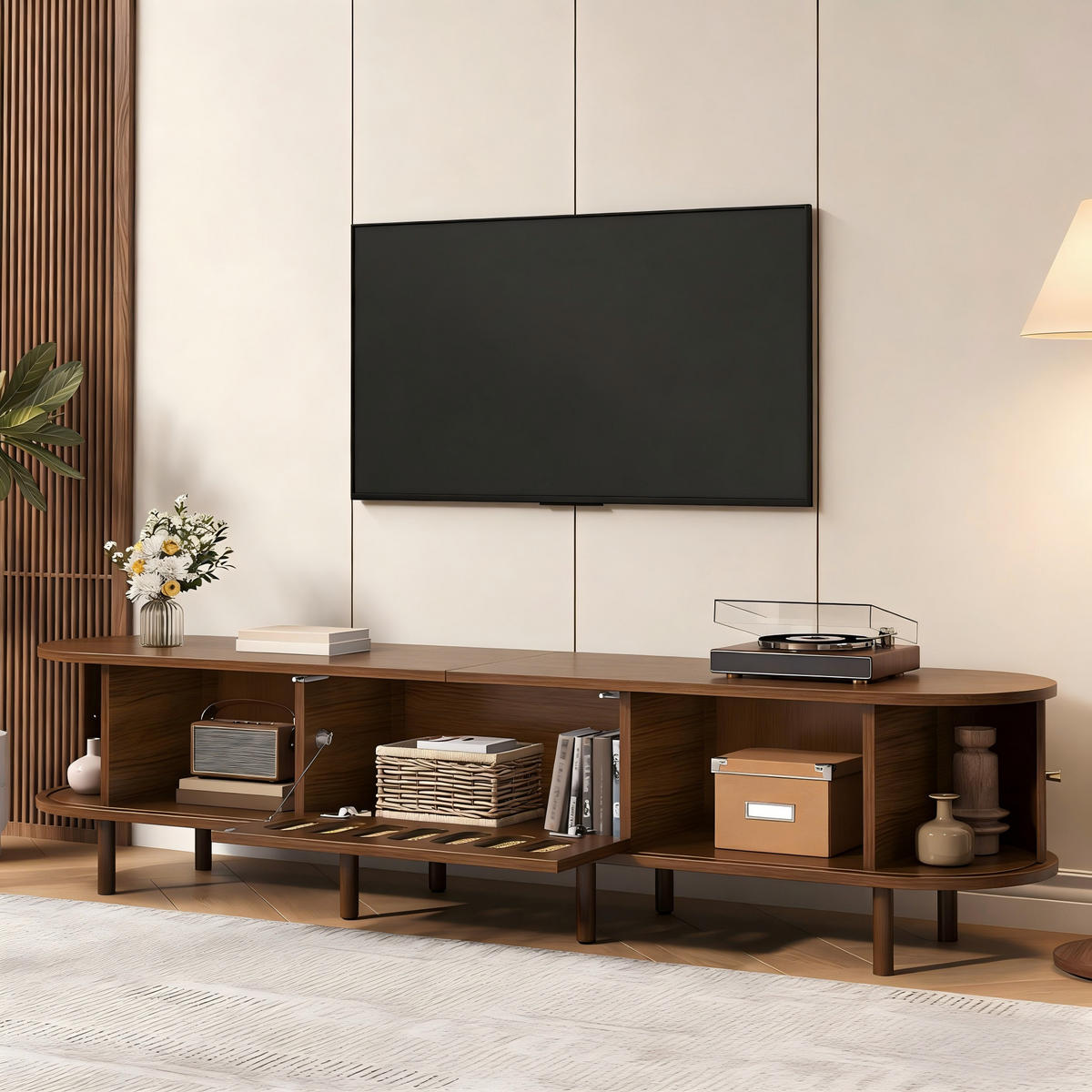 TV-SCHRANK 180/40/40 cm Nussbaum Rattan mit 1 Klapptür und 2 Rolltüren - Nussbaumfarben, Holzwerkstoff (180/40/40cm) - Oxeza