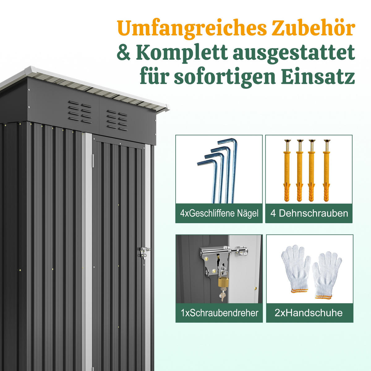 GERÄTEHAUS 152.2/83.6/182 cm Schwarz mit abschließbarer Metalltür, Ohne Fenster - Schwarz, Metall (83.6/182/152.2cm) - Oxeza