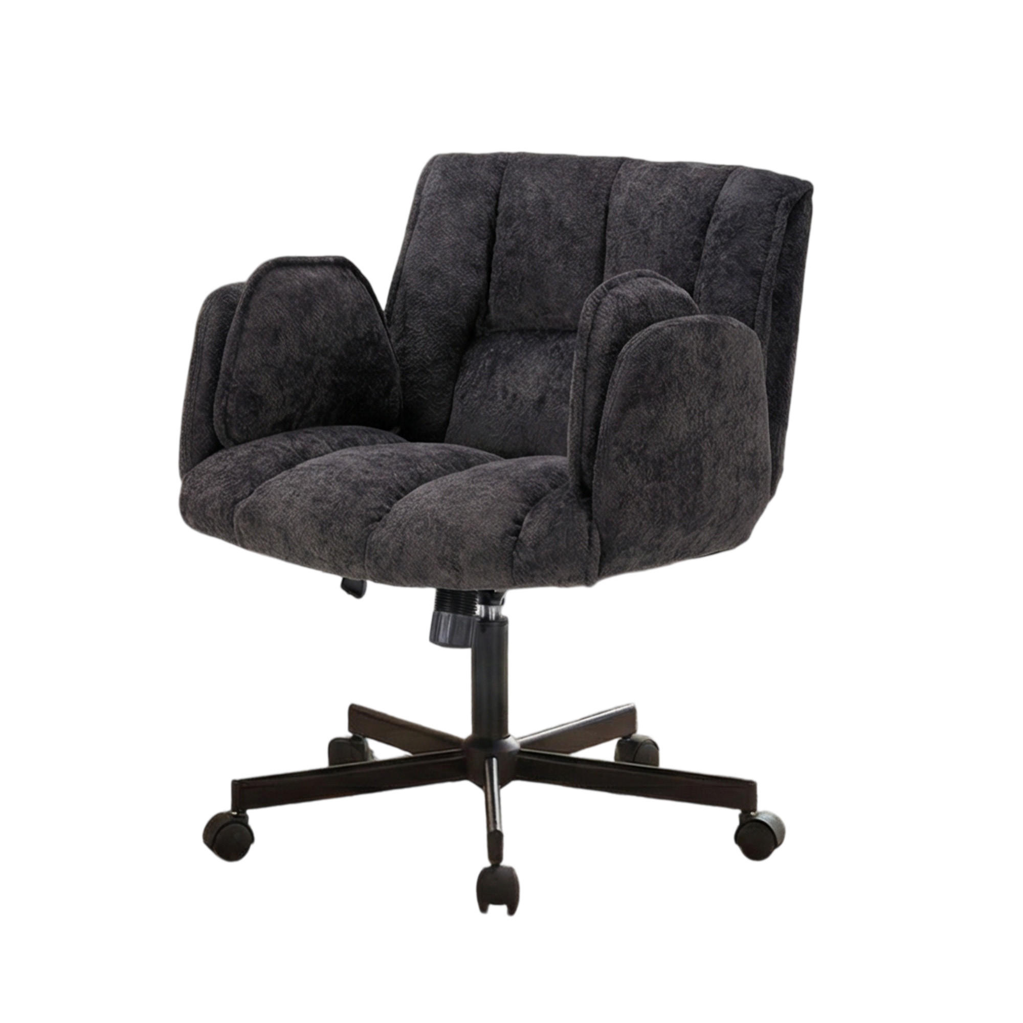 DREHSTUHL DE-40928 mit klappbaren Armlehnen und Lendenluftkissen Schwarz - Schwarz, Metall (60/86/68cm) - ComfortXL
