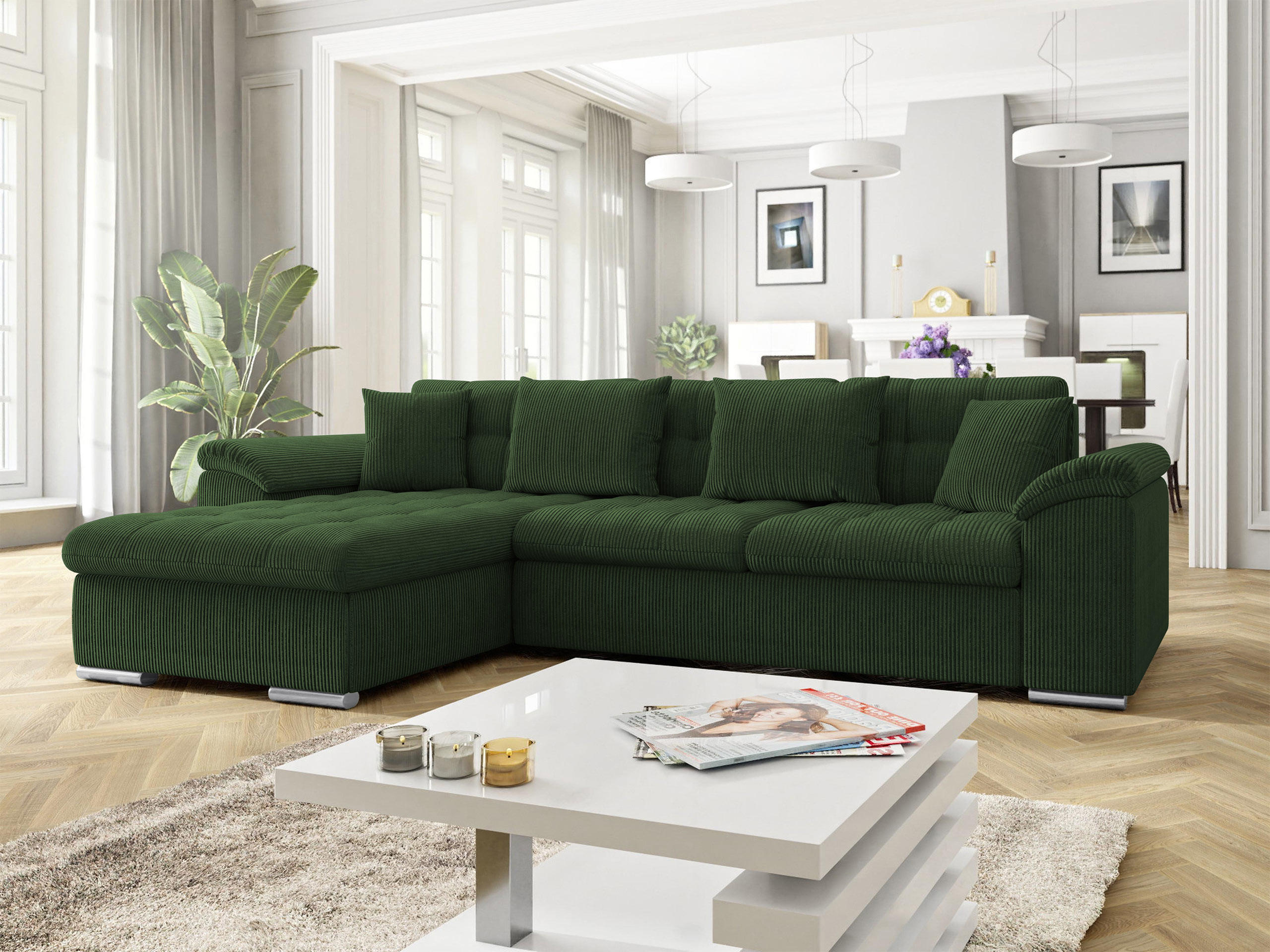 ECKSOFA Diana Cord, Seite: Links - Dunkelgrün, Holz/Textil (280/160cm) - MIRJAN24