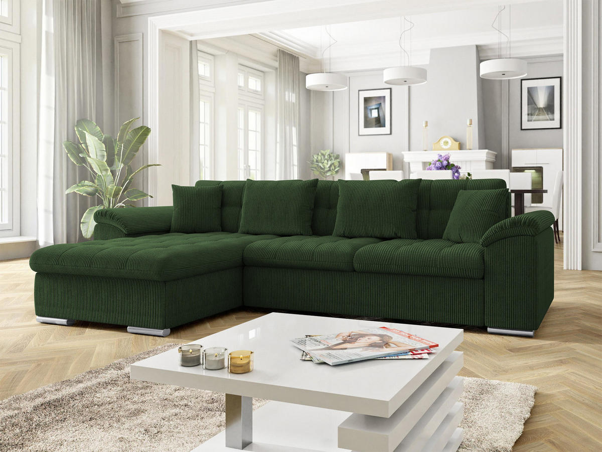 ECKSOFA Diana Cord, Seite: Links - Dunkelgrün, Holz/Textil (280/160cm) - MIRJAN24