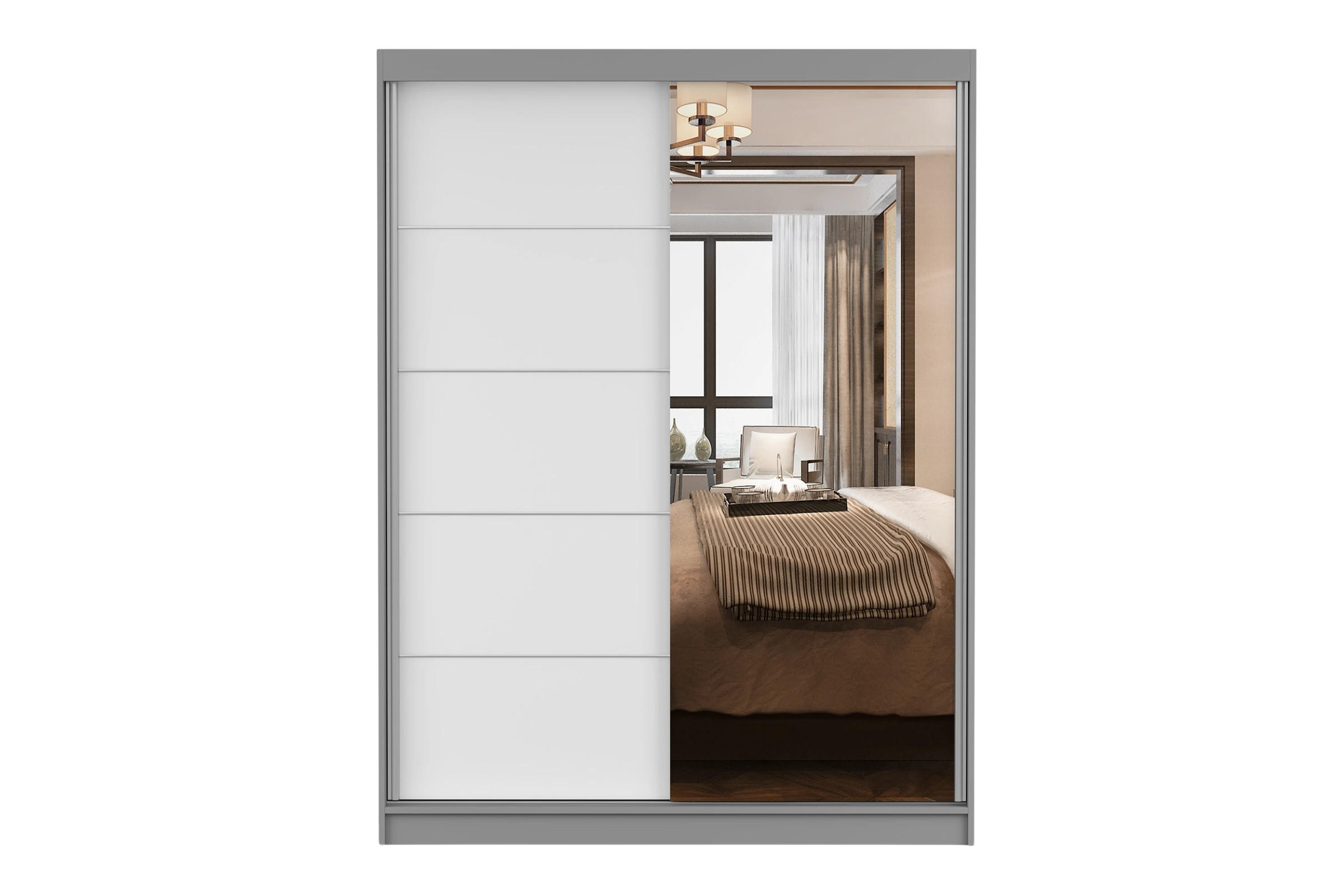 Deine Möbel 24 Schwebetürenschrank Grau, Weiß 150x61x200 cm